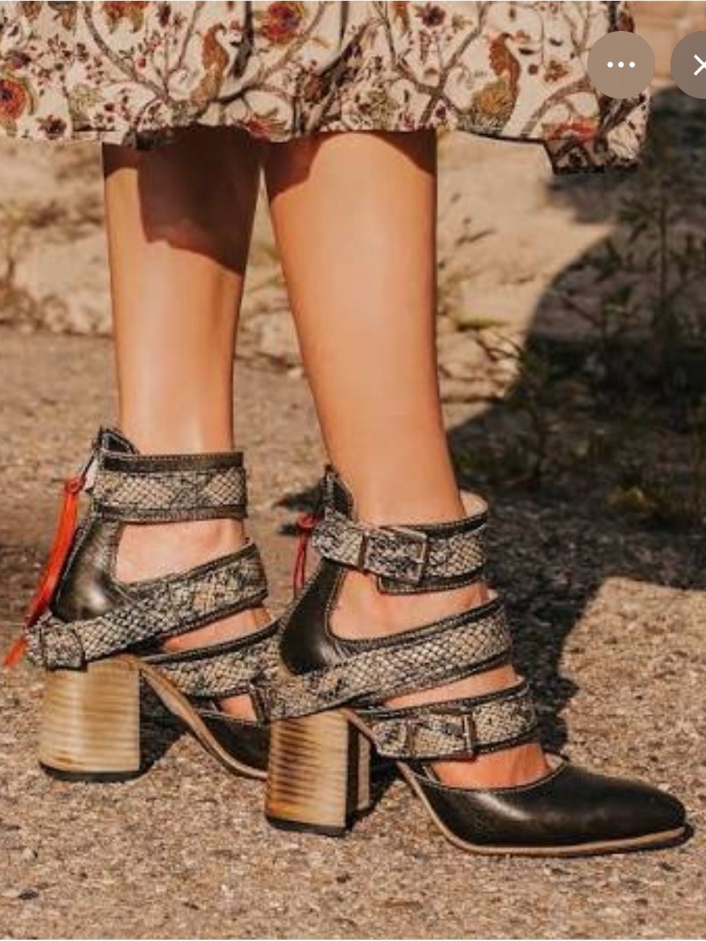 Freebird by Steven Olive Green and Snakeskin Block Heel Strappy Shoes